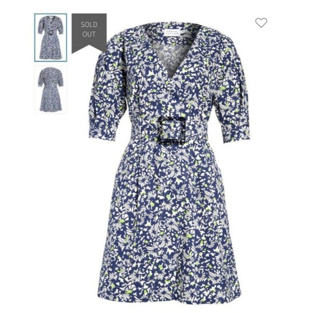 Tanya Taylor Navy, White & Green Floral Mini Dress